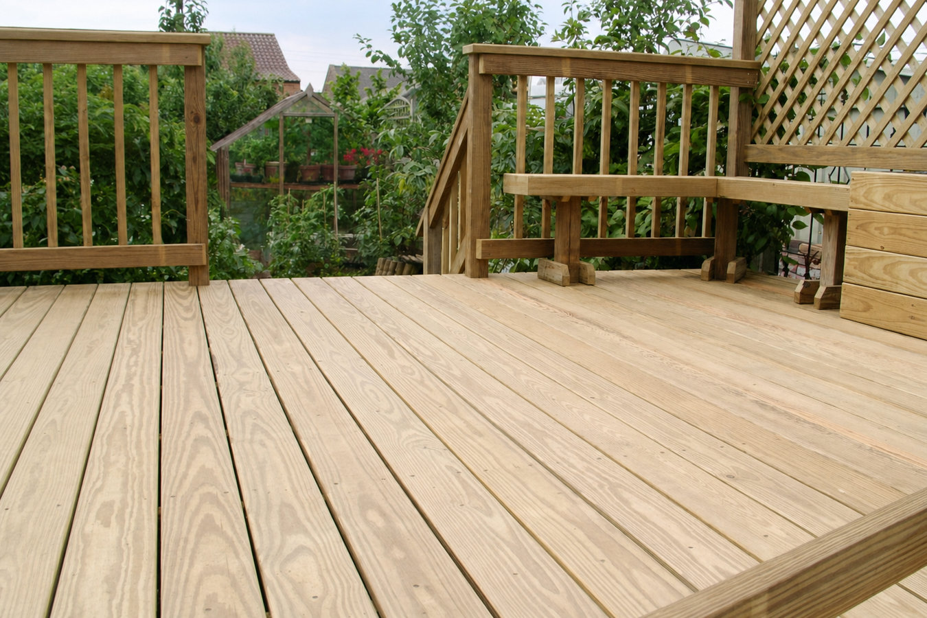 Pressure-treated wood deck construction